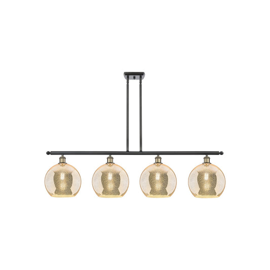 Innovations Athens 48in 4-Light Island Light | Industrial Black Antique Brass Steel and Mercury Glass | Kitchen Island & Dining | Model 516-4I-BAB-G128-10