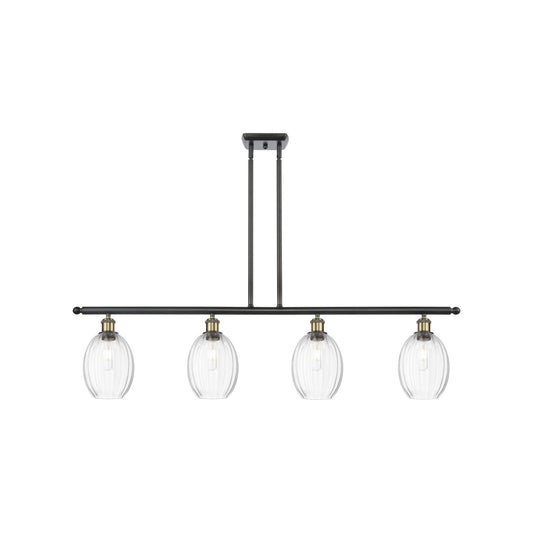 Innovations Preston Bulb 48in 4-Light Island Light | Industrial Black Antique Brass Steel and Clear Glass | Kitchen Island & | Model 516-4I-BAB-G459-6CL