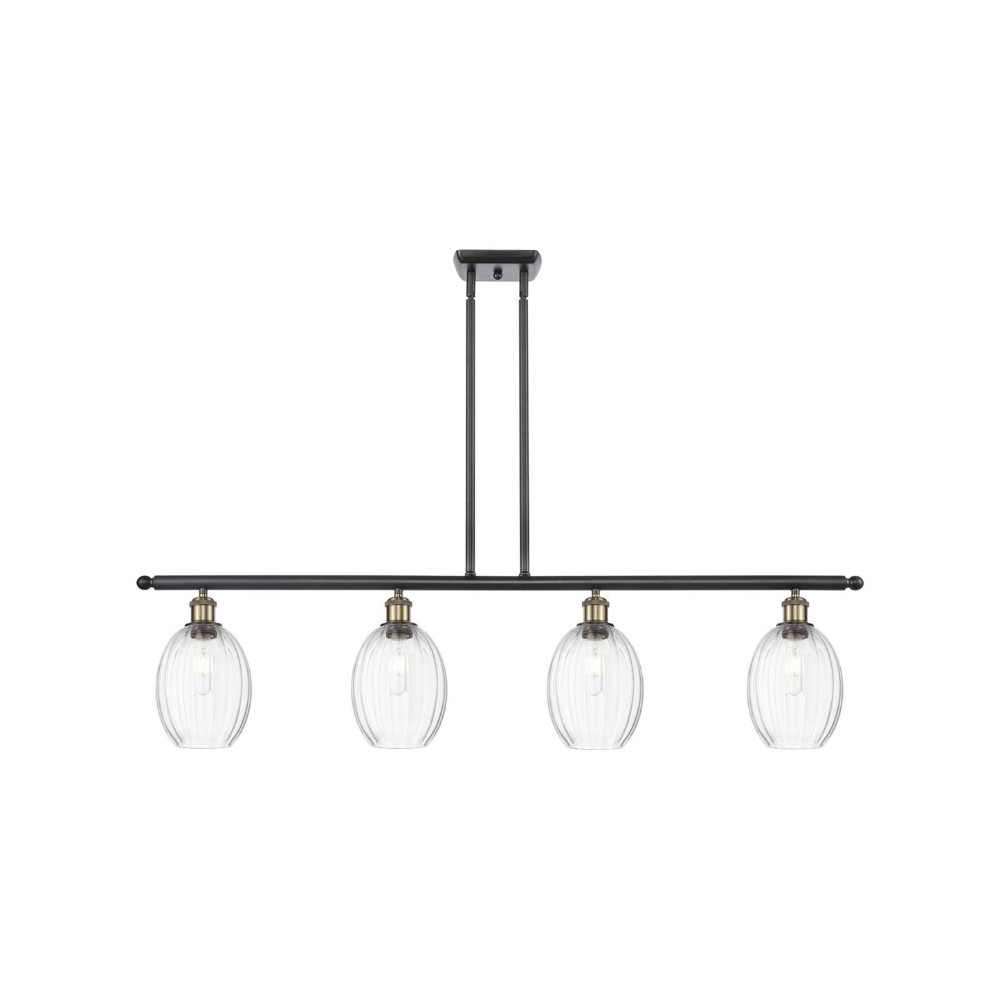 Innovations Preston Bulb 48in 4-Light Island Light | Industrial Black Antique Brass Steel and Clear Glass | Kitchen Island & | Model 516-4I-BAB-G459-6CL