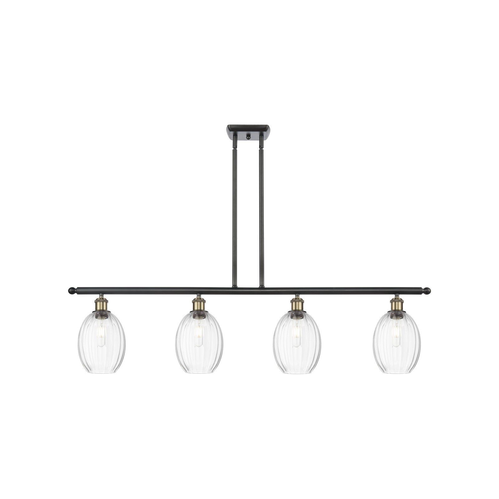 Innovations Preston Bulb 48in 4-Light Island Light | Industrial Black Antique Brass Steel and Clear Glass | Kitchen Island & | Model 516-4I-BAB-G459-6CL