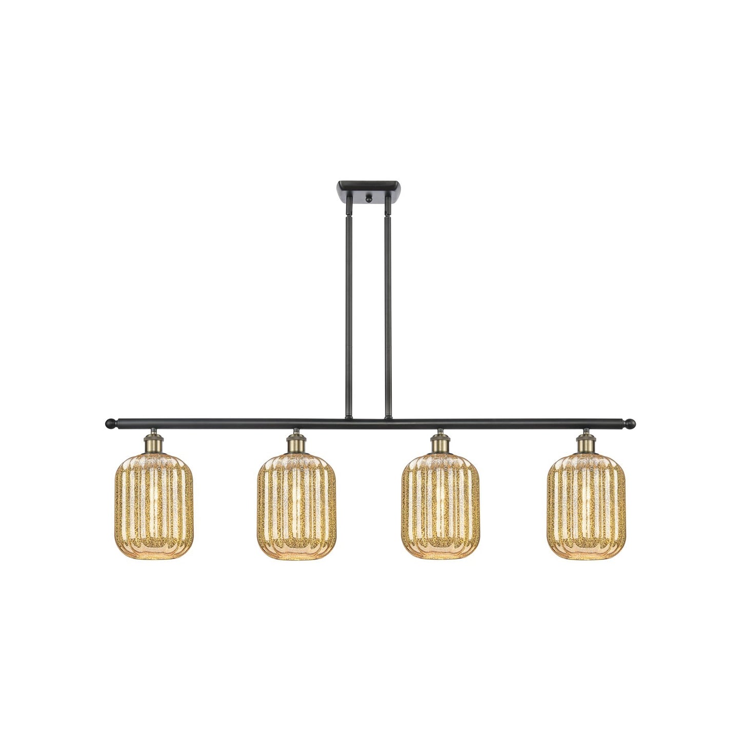 Innovations Preston Cylinder 48in 4-Light Island Light | Industrial Black Antique Brass Steel and Mercury Glass | Kitchen | Model 516-4I-BAB-G460-7ME
