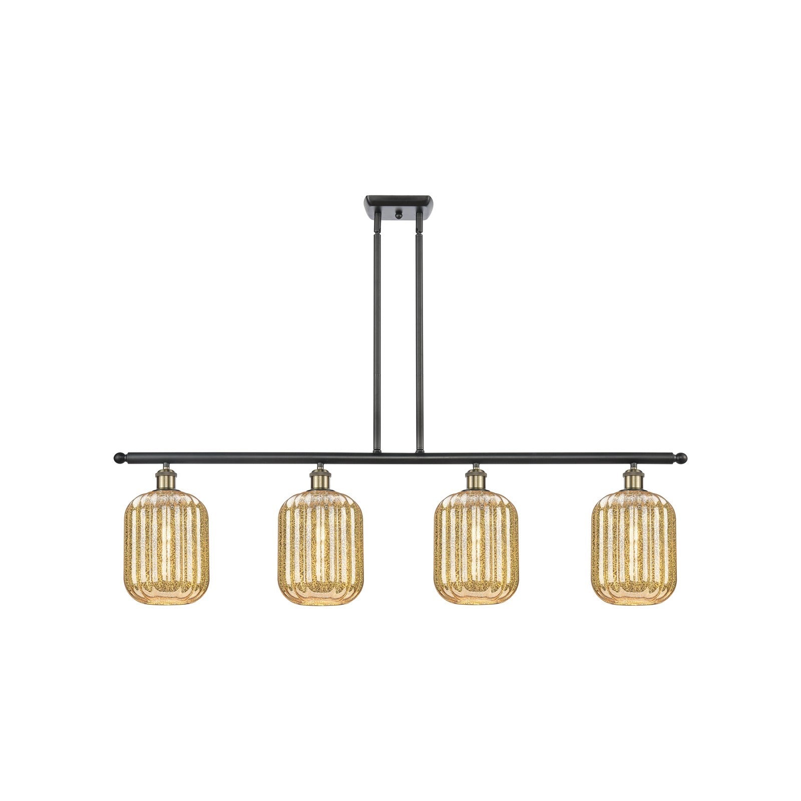 Innovations Preston Cylinder 48in 4-Light Island Light | Industrial Black Antique Brass Steel and Mercury Glass | Kitchen | Model 516-4I-BAB-G460-7ME
