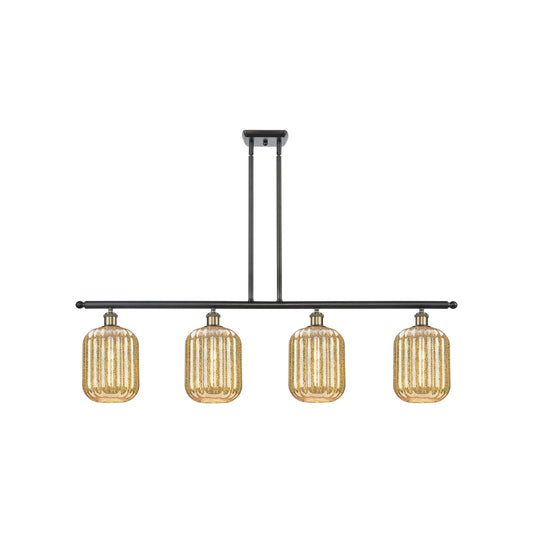 Innovations Preston Cylinder 48in 4-Light Island Light | Industrial Black Antique Brass Steel and Mercury Glass | Kitchen | Model 516-4I-BAB-G460-7ME