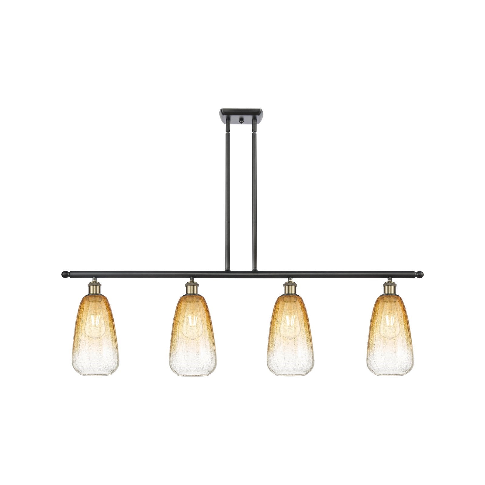 Innovations Brookhaven Almond 48in 4-Light Island Light | Industrial Black Antique Brass and Amber Glass | Kitchen Island & | Model 516-4I-BAB-G480-6AM