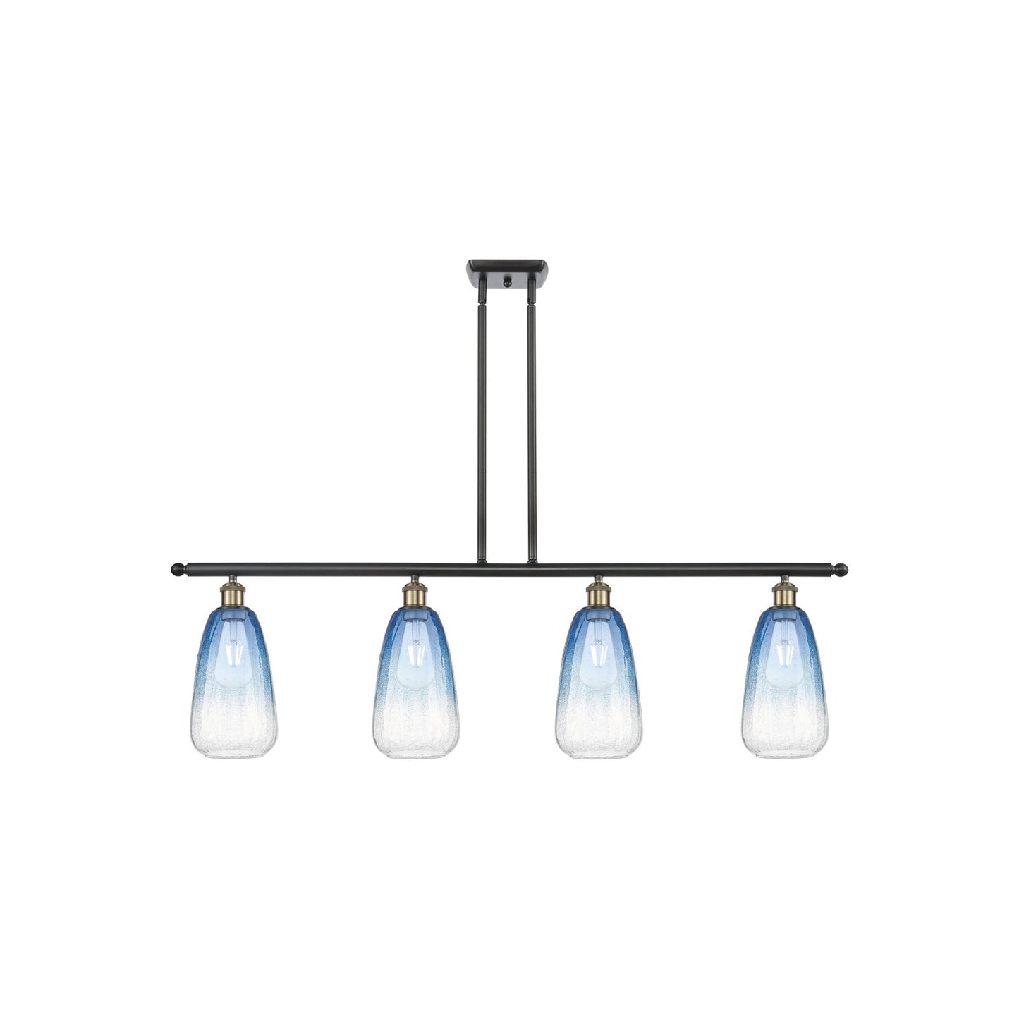 Innovations Brookhaven Almond 48in 4-Light Island Light | Industrial Black Antique Brass and Sapphire Blue Glass | Kitchen | Model 516-4I-BAB-G480-6SB