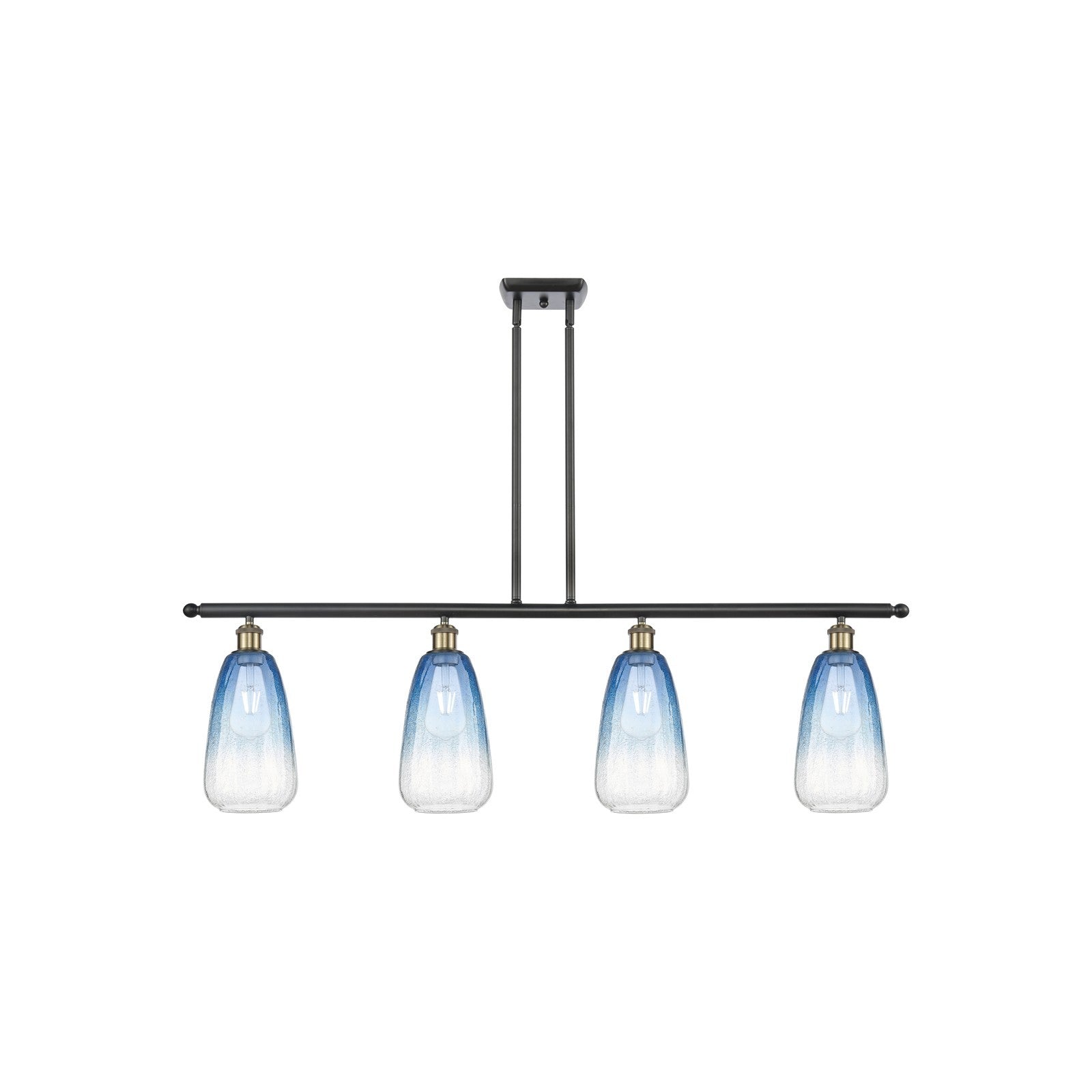 Innovations Brookhaven Almond 48in 4-Light Island Light | Industrial Black Antique Brass and Sapphire Blue Glass | Kitchen | Model 516-4I-BAB-G480-6SB