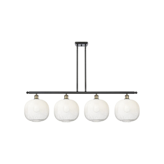Innovations Brookhaven Sphere 49in 4-Light Island Light | Industrial Black Antique Brass Steel and Opal Glass | Kitchen | Model 516-4I-BAB-G481-10OP