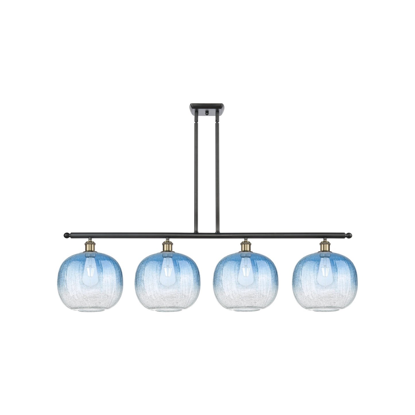 Innovations Brookhaven Sphere 49in 4-Light Island Light | Industrial Black Antique Brass and Sapphire Blue Glass | Kitchen | Model 516-4I-BAB-G481-10SB