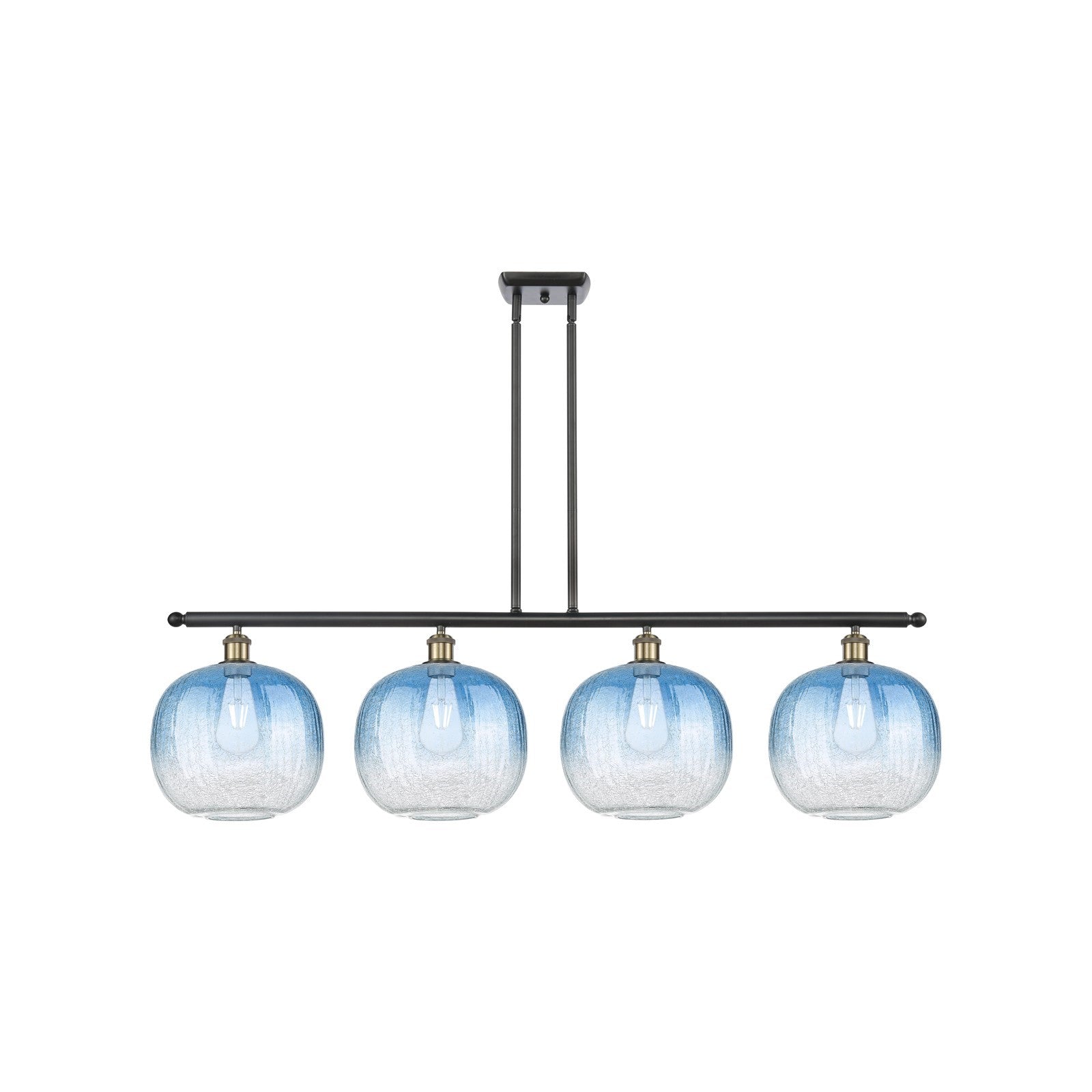 Innovations Brookhaven Sphere 49in 4-Light Island Light | Industrial Black Antique Brass and Sapphire Blue Glass | Kitchen | Model 516-4I-BAB-G481-10SB