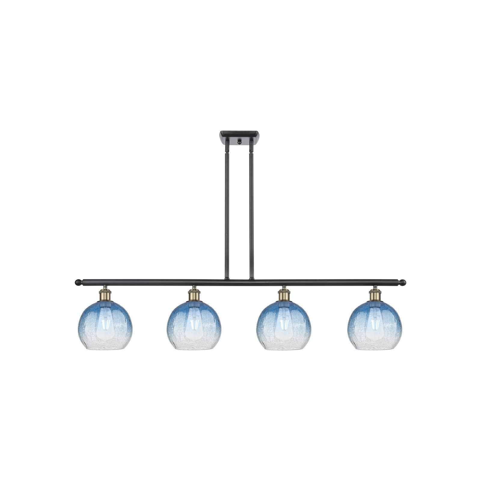 Innovations Brookhaven Globe 48in 4-Light Island Light | Industrial Black Antique Brass Steel and Sapphire Blue Glass | Model 516-4I-BAB-G483-8SB