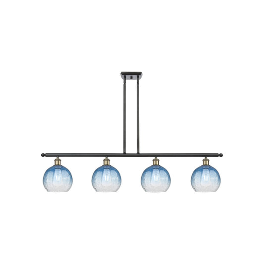 Innovations Brookhaven Globe 48in 4-Light Island Light | Industrial Black Antique Brass Steel and Sapphire Blue Glass | Model 516-4I-BAB-G483-8SB