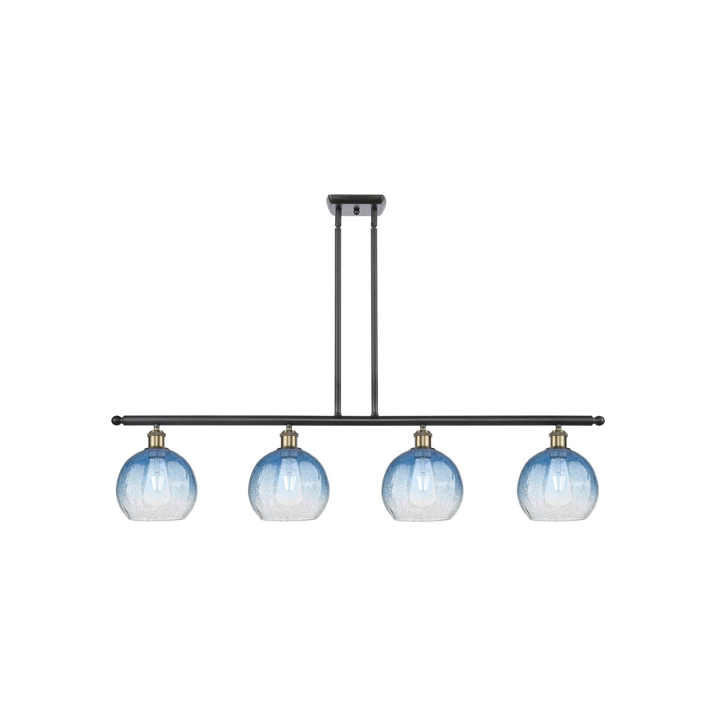 Innovations Brookhaven Globe 48in 4-Light Island Light | Industrial Black Antique Brass Steel and Sapphire Blue Glass | Model 516-4I-BAB-G483-8SB