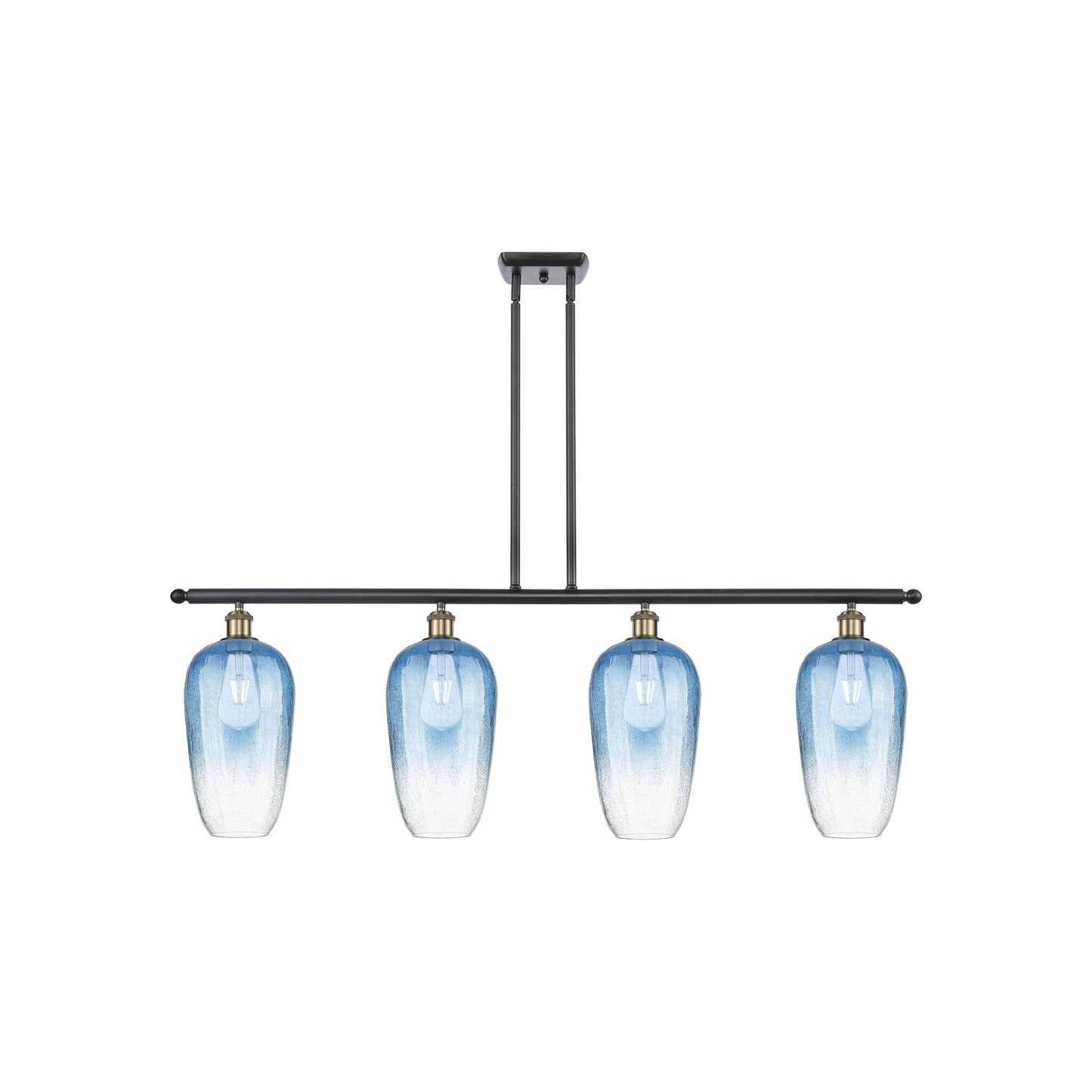 Innovations Brookhaven Flute 48in 4-Light Island Light | Industrial Black Antique Brass Steel and Sapphire Blue Glass | Model 516-4I-BAB-G484-7SB