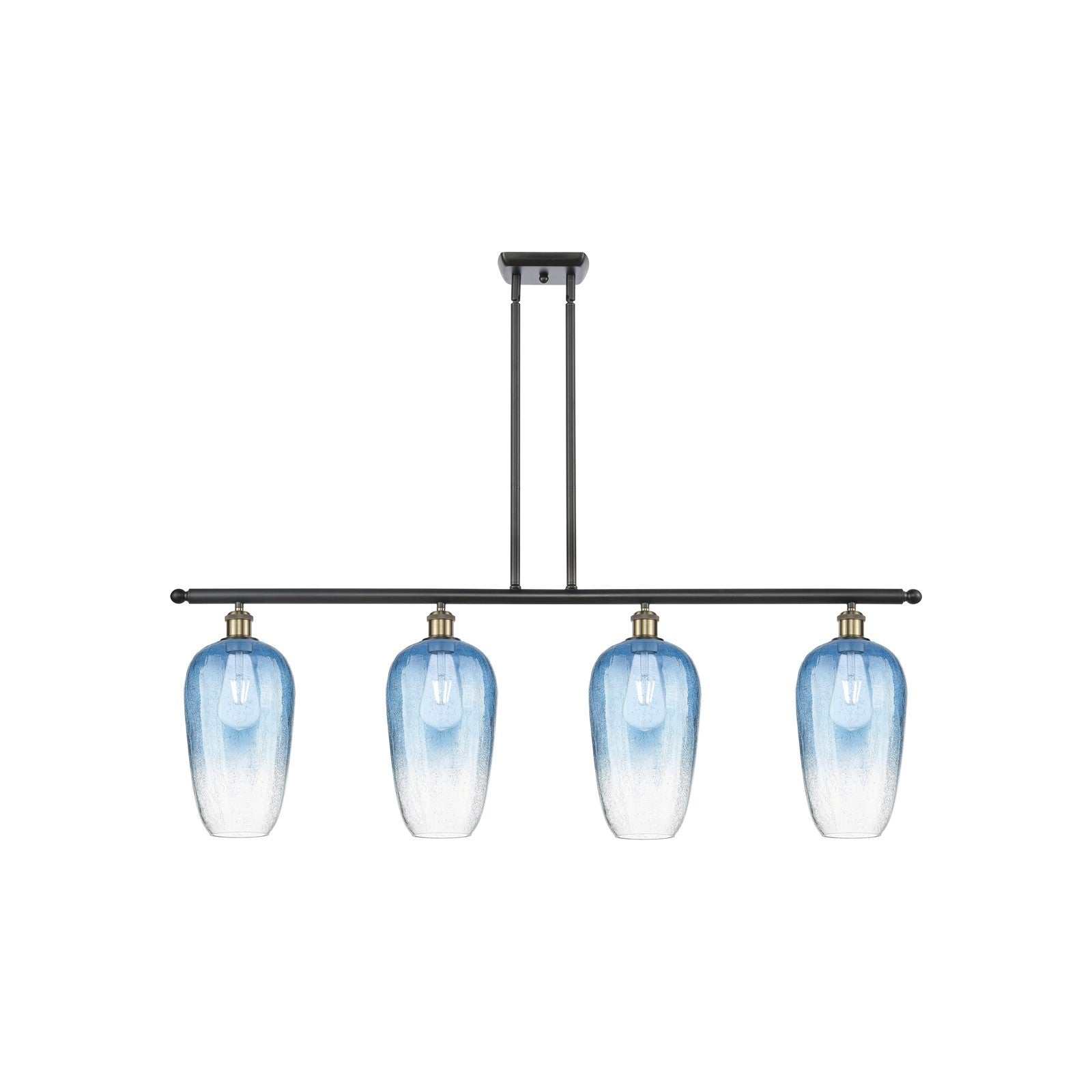 Innovations Brookhaven Flute 48in 4-Light Island Light | Industrial Black Antique Brass Steel and Sapphire Blue Glass | Model 516-4I-BAB-G484-7SB