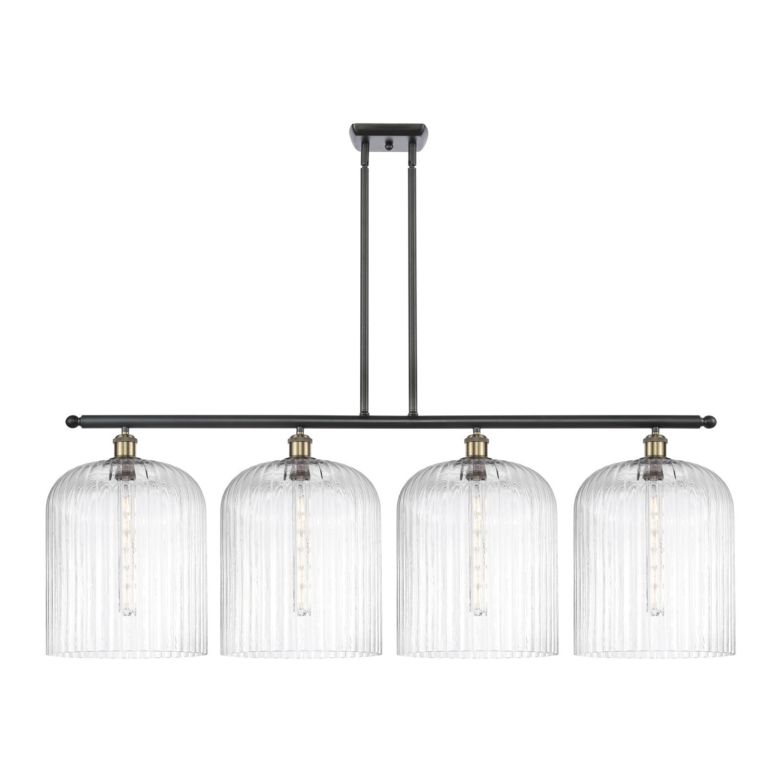 Innovations Bridal Veil 48in 4-Light Island Light | Art Nouveau Industrial Black Antique Brass and Clear Ribbed Glass | Model 516-4I-BAB-G559-12CL