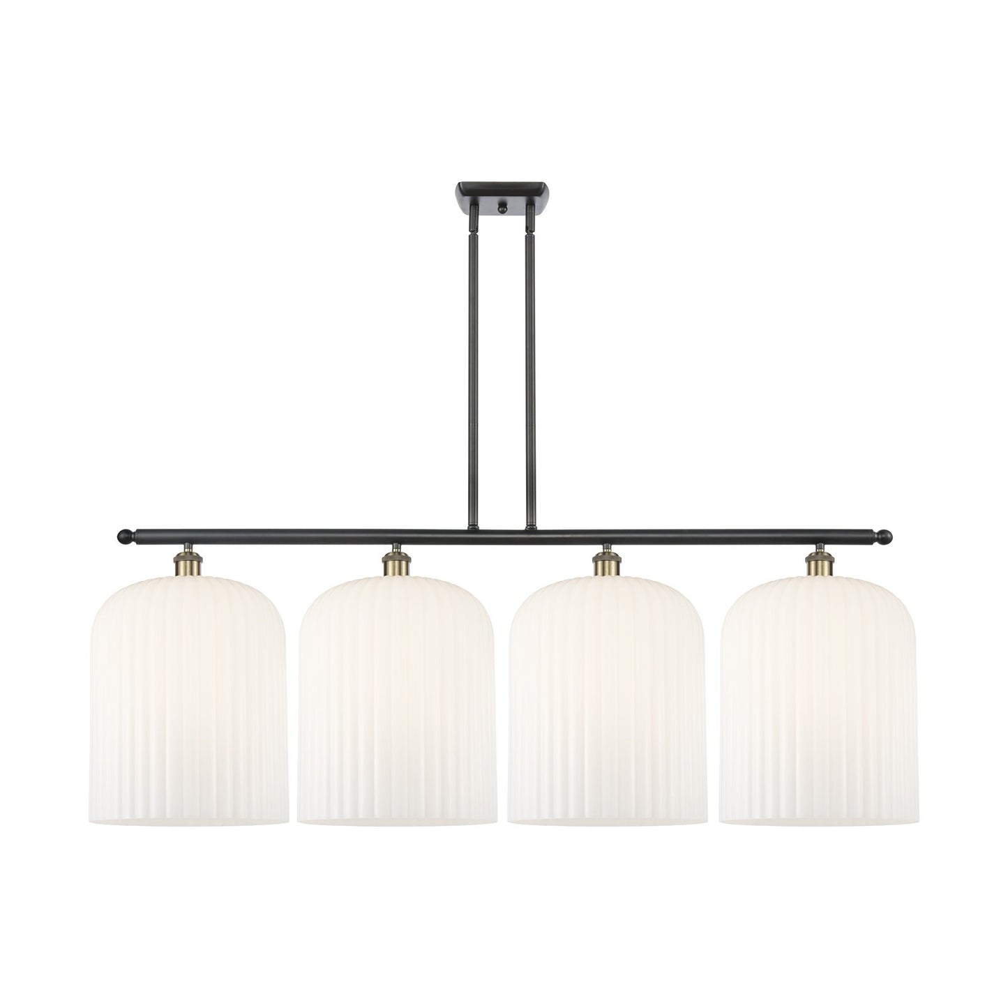 Innovations Bridal Veil 48in 4-Light Island Light | Art Nouveau Industrial Black Antique Brass and Gloss White Ribbed Glass | Model 516-4I-BAB-G559-12GWH