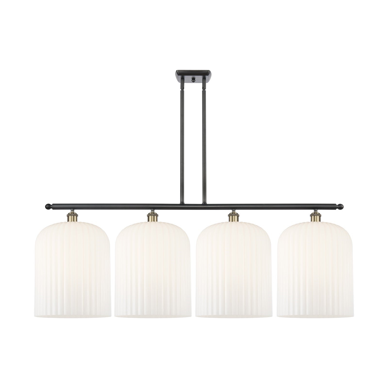Innovations Bridal Veil 48in 4-Light Island Light | Art Nouveau Industrial Black Antique Brass and Gloss White Ribbed Glass | Model 516-4I-BAB-G559-12GWH