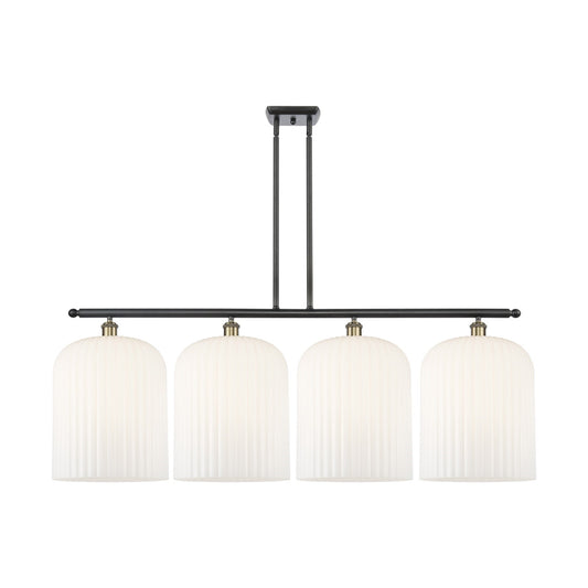 Innovations Bridal Veil 48in 4-Light Island Light | Art Nouveau Industrial Black Antique Brass and Gloss White Ribbed Glass | Model 516-4I-BAB-G559-12GWH