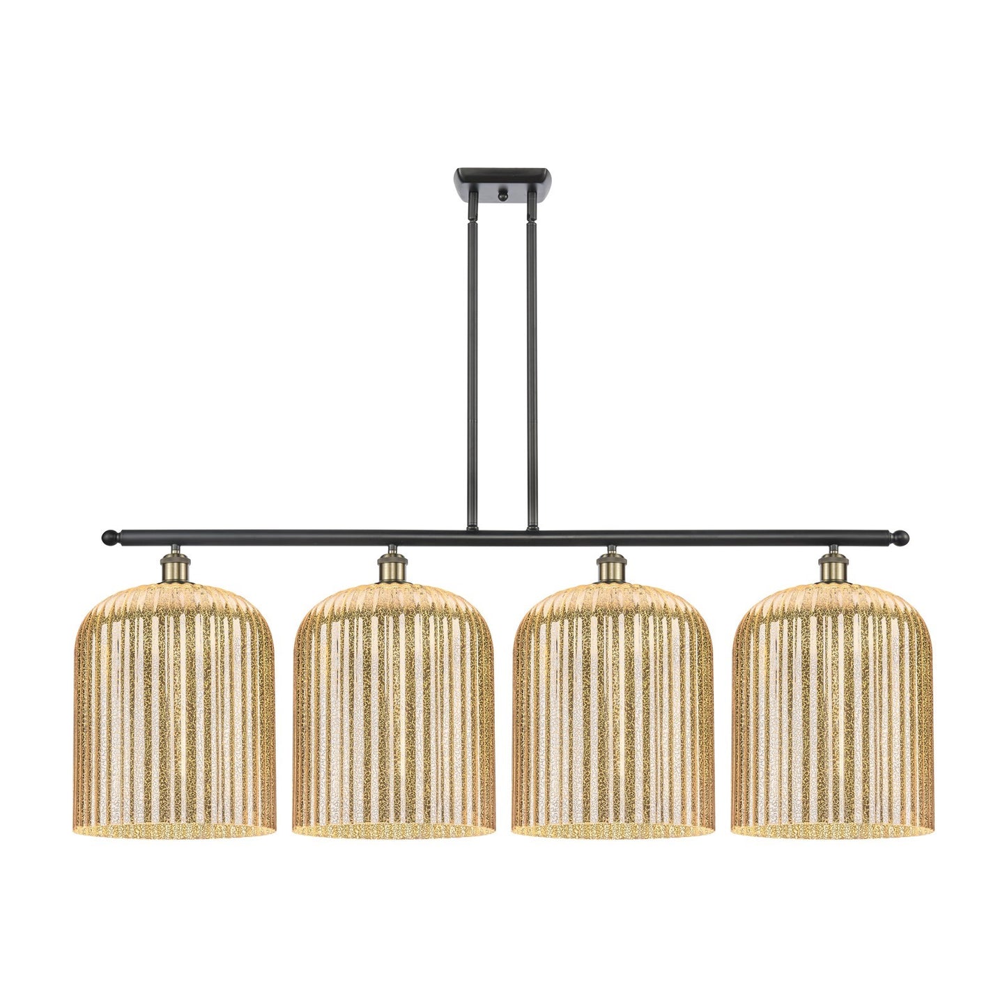 Innovations Bridal Veil 48in 4-Light Island Light | Art Nouveau Industrial Black Antique Brass and Mercury Ribbed Glass | Model 516-4I-BAB-G559-12ME