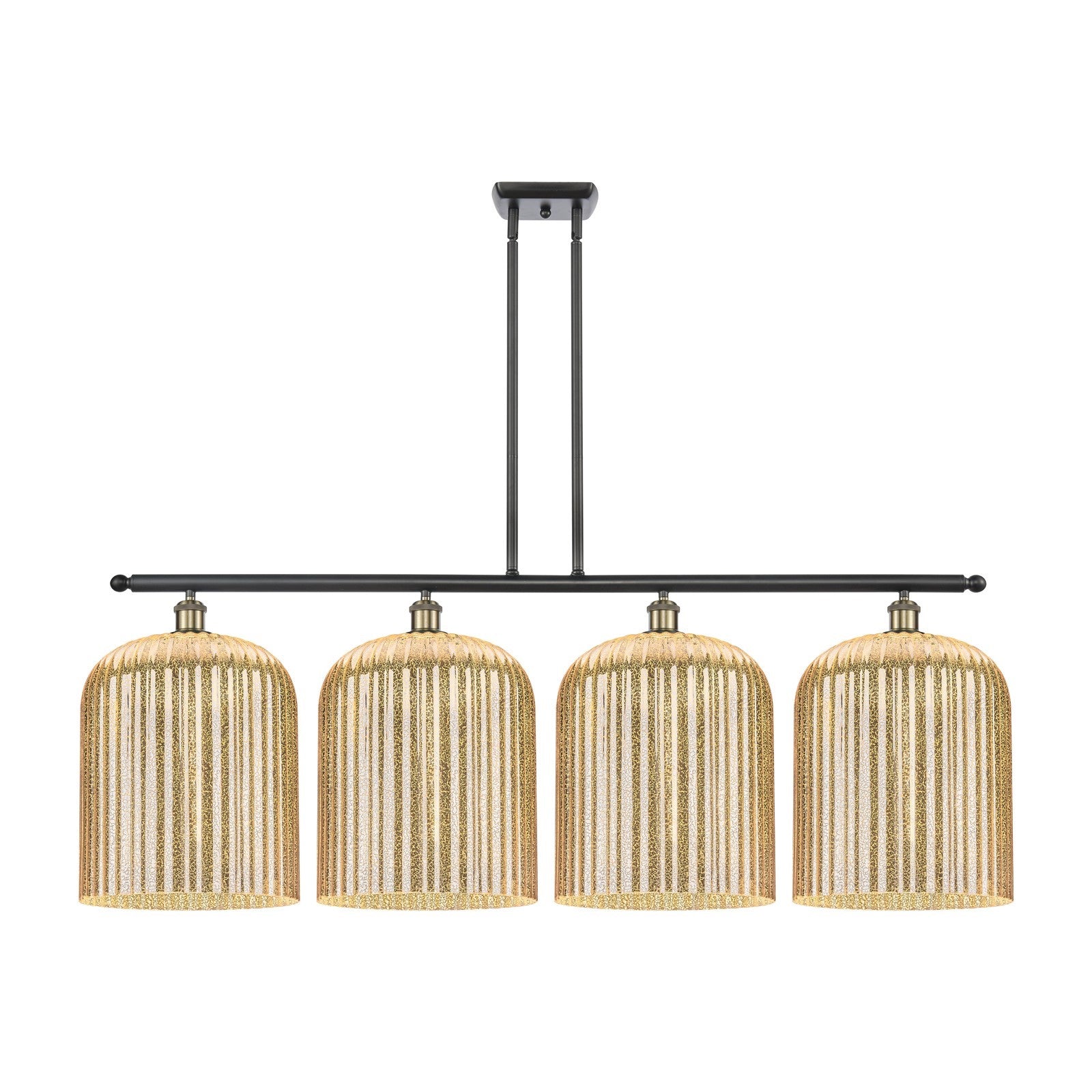 Innovations Bridal Veil 48in 4-Light Island Light | Art Nouveau Industrial Black Antique Brass and Mercury Ribbed Glass | Model 516-4I-BAB-G559-12ME