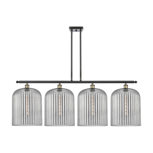 Innovations Bridal Veil 48in 4-Light Island Light | Industrial Black Antique Brass and Light Smoke Ribbed Glass | Kitchen | Model 516-4I-BAB-G559-12SM