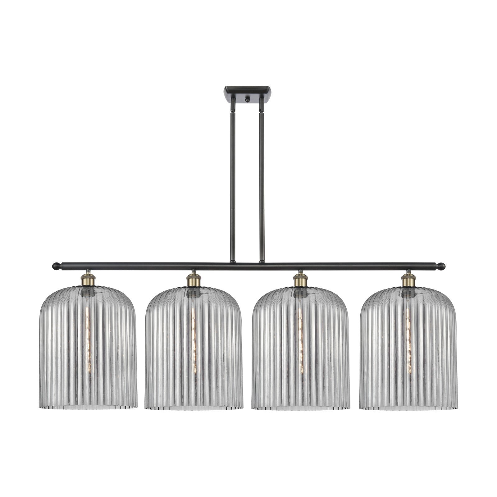 Innovations Bridal Veil 48in 4-Light Island Light | Industrial Black Antique Brass and Light Smoke Ribbed Glass | Kitchen | Model 516-4I-BAB-G559-12SM