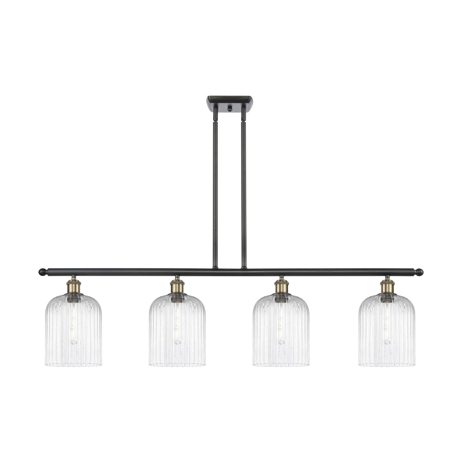 Innovations Bridal Veil 48in 4-Light Island Light | Industrial Black Antique Brass and Clear Ribbed Glass | Kitchen Island & | Model 516-4I-BAB-G559-8CL
