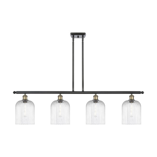 Innovations Bridal Veil 48in 4-Light Island Light | Industrial Black Antique Brass and Clear Ribbed Glass | Kitchen Island & | Model 516-4I-BAB-G559-8CL