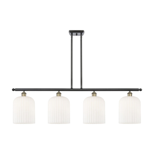 Innovations Bridal Veil 48in 4-Light Island Light | Art Nouveau Industrial Black Antique Brass and Gloss White Ribbed Glass | Model 516-4I-BAB-G559-8GWH