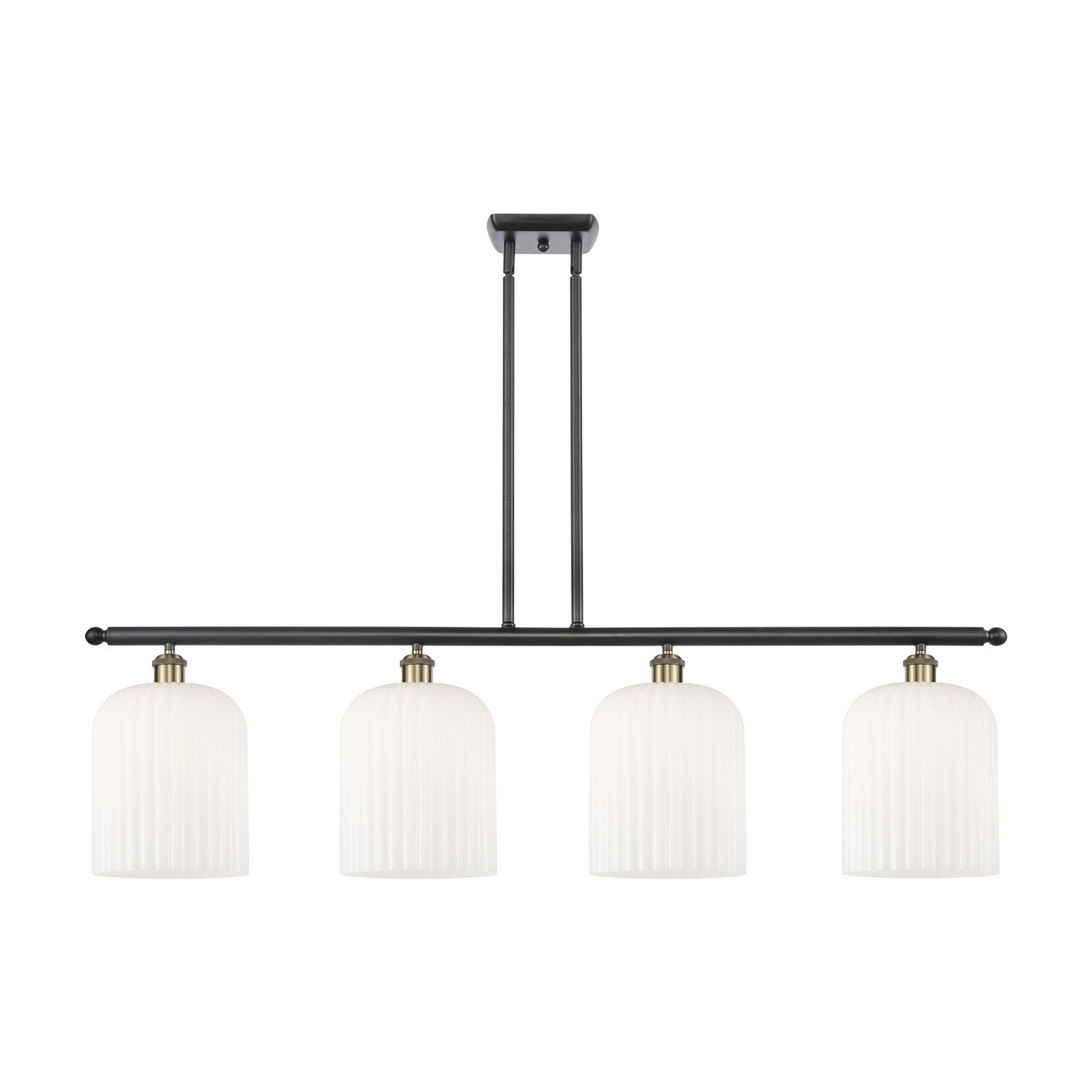 Innovations Bridal Veil 48in 4-Light Island Light | Art Nouveau Industrial Black Antique Brass and Gloss White Ribbed Glass | Model 516-4I-BAB-G559-8GWH