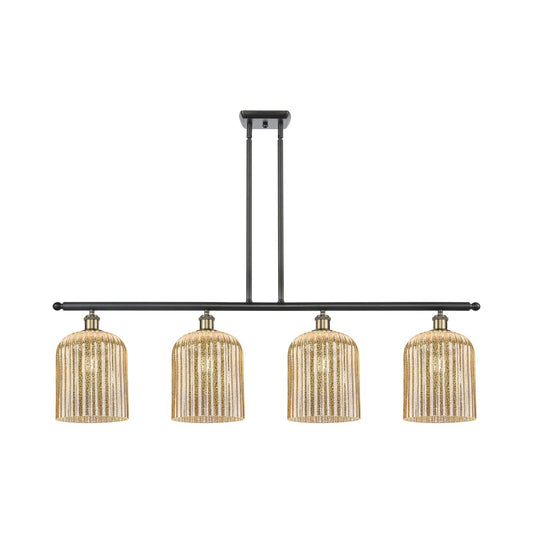 Innovations Bridal Veil 48in 4-Light Island Light | Industrial Black Antique Brass and Mercury Ribbed Glass | Kitchen Island & | Model 516-4I-BAB-G559-8ME
