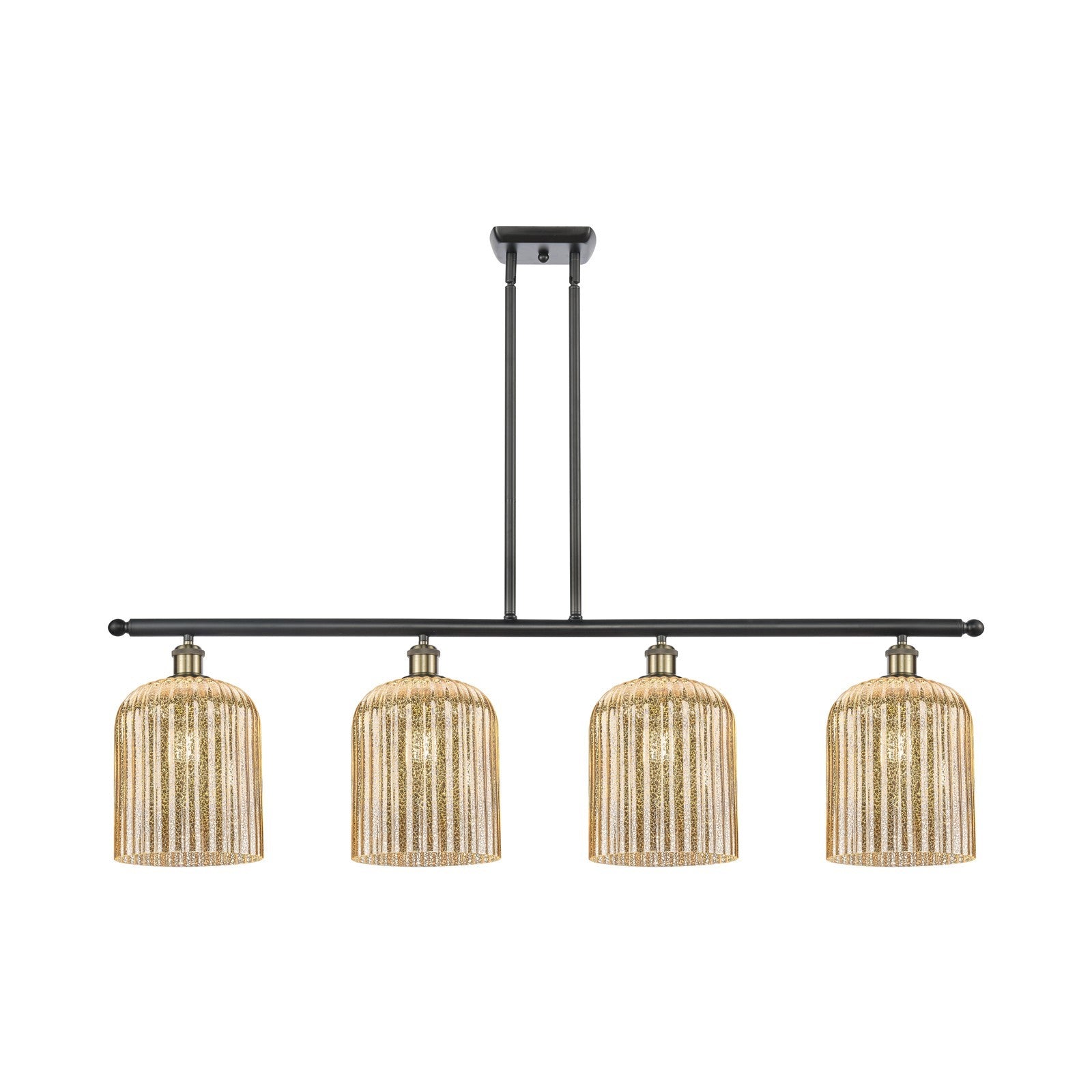 Innovations Bridal Veil 48in 4-Light Island Light | Industrial Black Antique Brass and Mercury Ribbed Glass | Kitchen Island & | Model 516-4I-BAB-G559-8ME