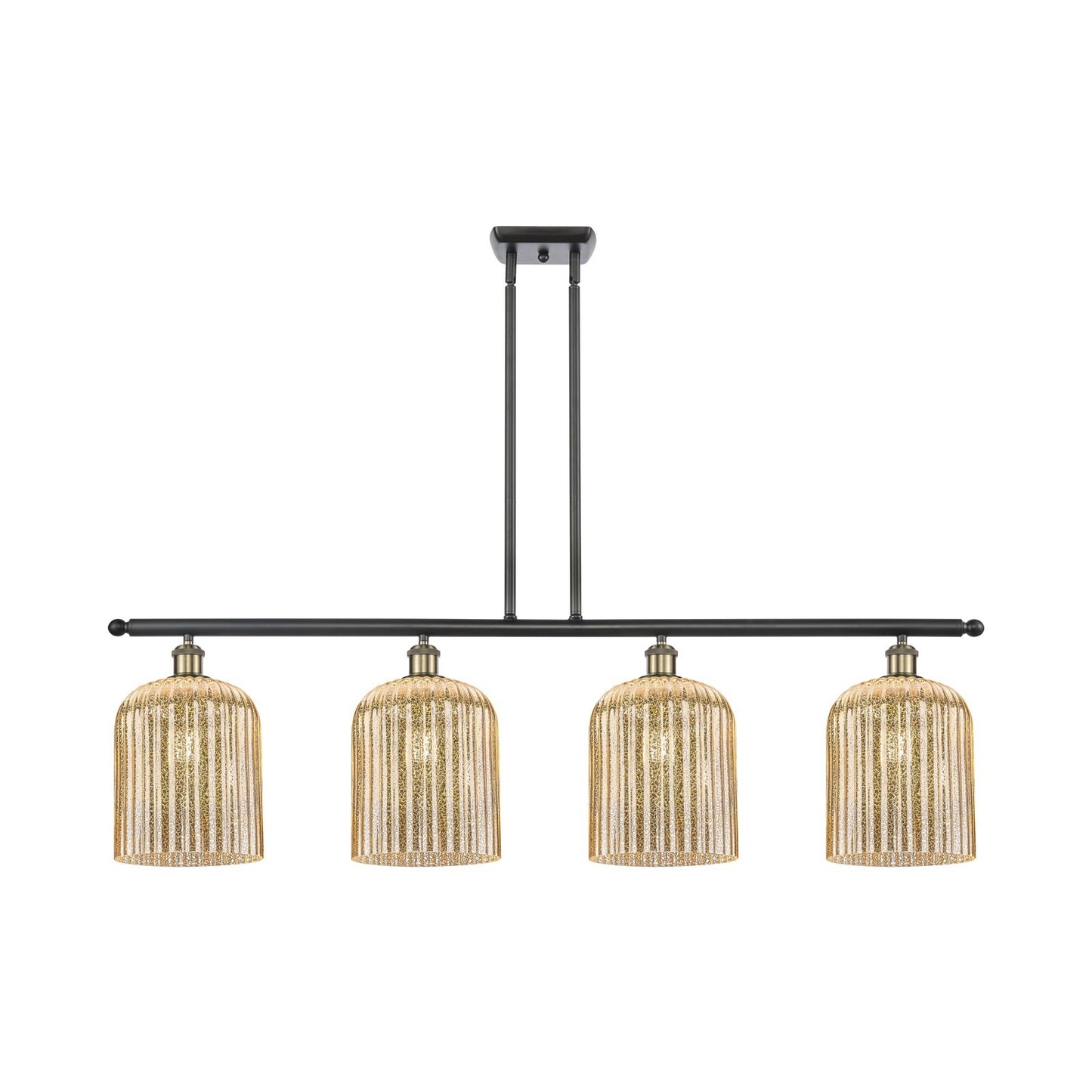 Innovations Bridal Veil 48in 4-Light Island Light | Industrial Black Antique Brass and Mercury Ribbed Glass | Kitchen Island & | Model 516-4I-BAB-G559-8ME
