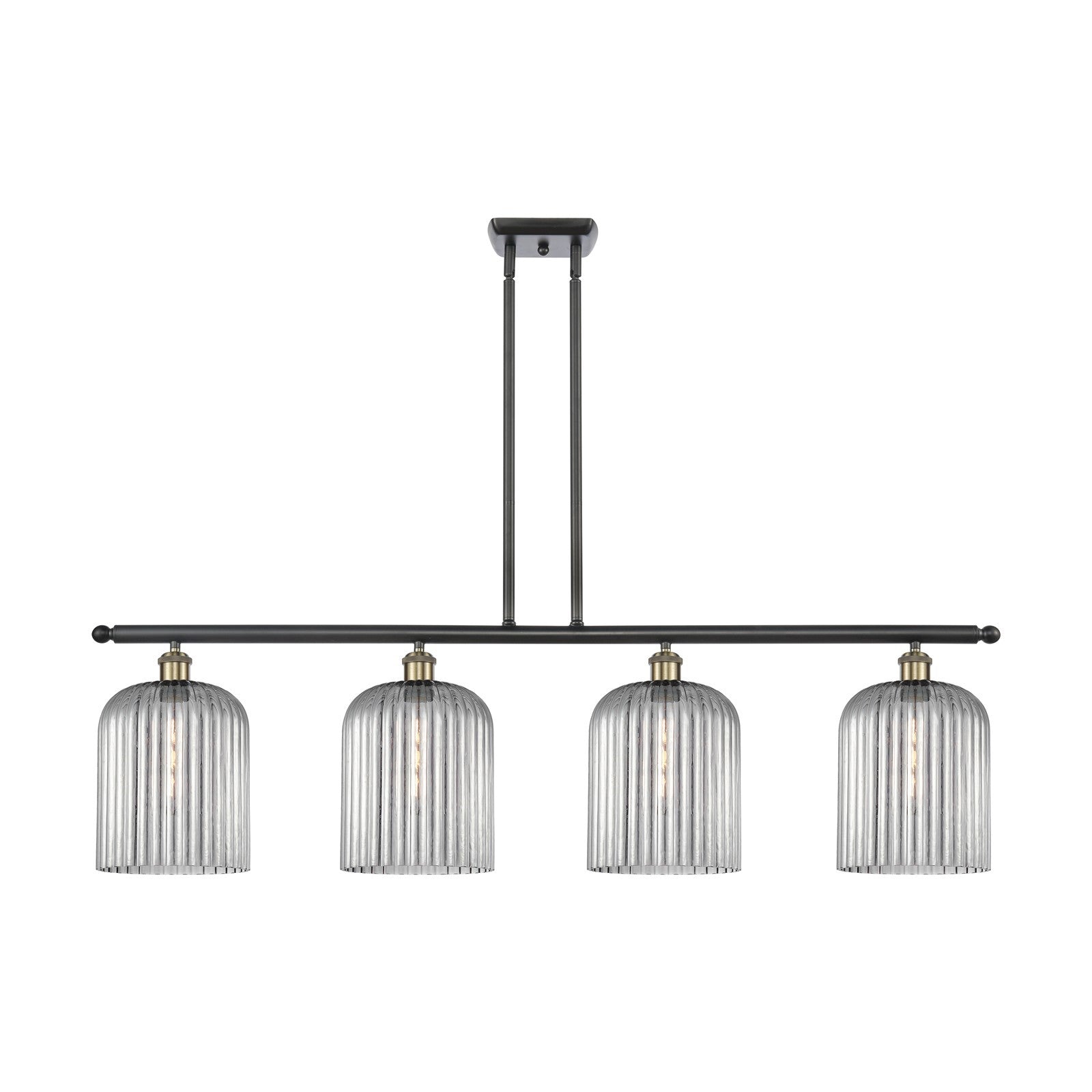 Innovations Bridal Veil 48in 4-Light Island Light | Industrial Black Antique Brass Steel and Light Smoke Ribbed Glass | Model 516-4I-BAB-G559-8SM