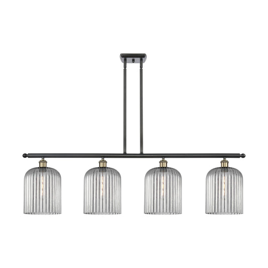 Innovations Bridal Veil 48in 4-Light Island Light | Industrial Black Antique Brass Steel and Light Smoke Ribbed Glass | Model 516-4I-BAB-G559-8SM