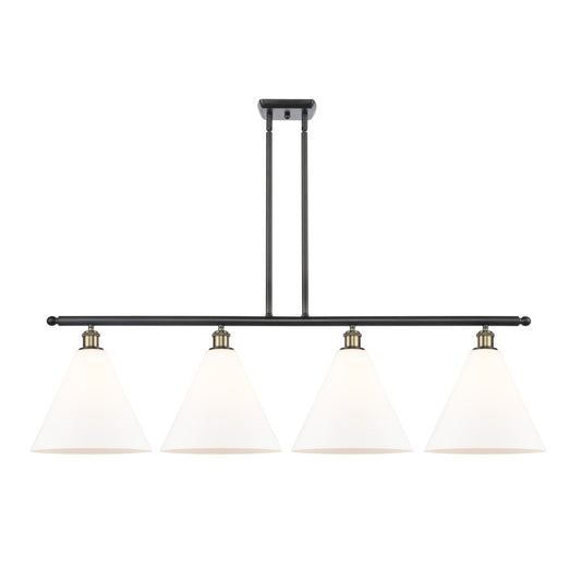 Innovations Berkshire 50in 4-Light Island Light | Industrial Black Antique Brass and Matte White Glass | Kitchen Island & | Model 516-4I-BAB-GBC-121-LED