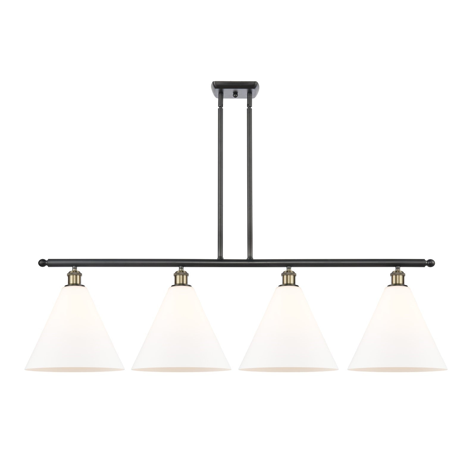 Innovations Berkshire 50in 4-Light Island Light | Industrial Black Antique Brass and Matte White Glass | Kitchen Island & | Model 516-4I-BAB-GBC-121-LED