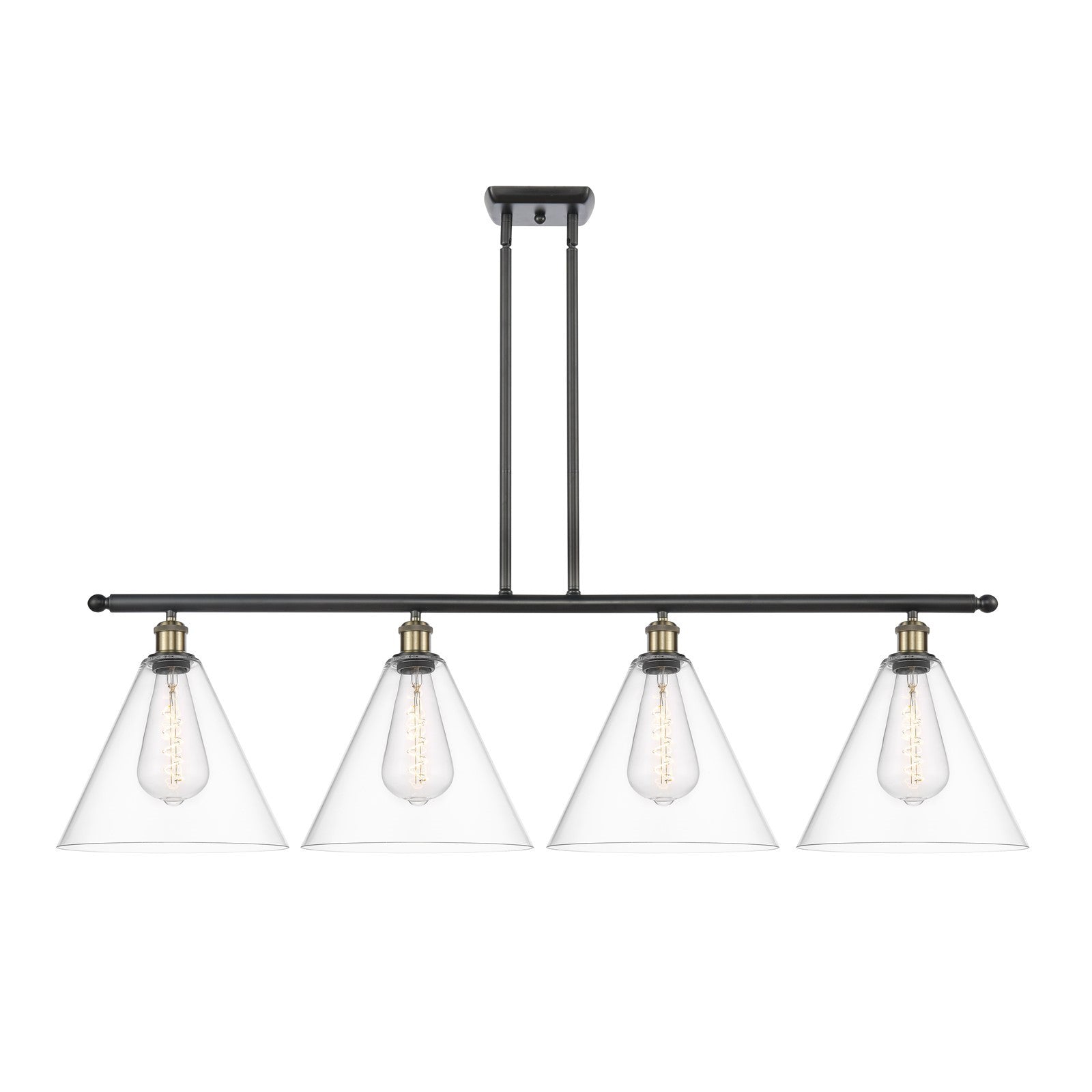 Innovations Berkshire 50in 4-Light Island Light | Industrial Black Antique Brass Steel and Clear Glass | Kitchen Island & | Model 516-4I-BAB-GBC-122-LED