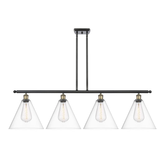 Innovations Berkshire 50in 4-Light Island Light | Industrial Black Antique Brass Steel and Clear Glass | Kitchen Island & | Model 516-4I-BAB-GBC-122-LED