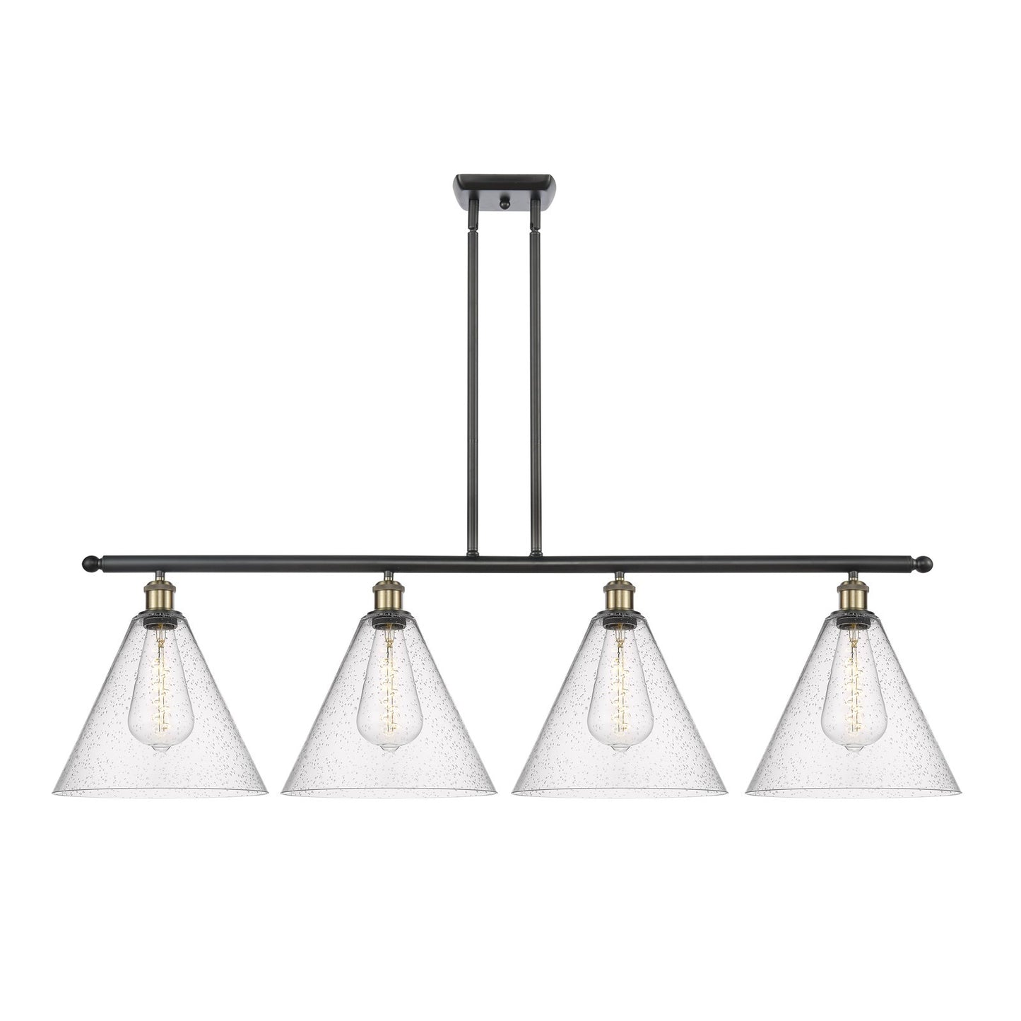 Innovations Berkshire 50in 4-Light Island Light | Industrial Black Antique Brass and Seedy Cone Glass | Kitchen Island & Dining | Model 516-4I-BAB-GBC-124