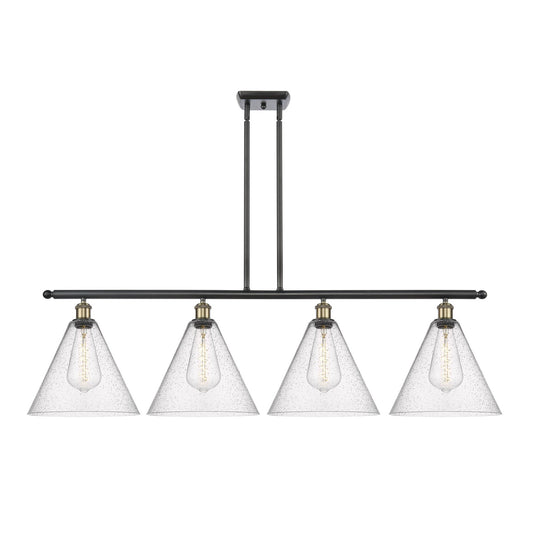 Innovations Berkshire 50in 4-Light Island Light | Industrial Black Antique Brass and Seedy Cone Glass | Kitchen Island & Dining | Model 516-4I-BAB-GBC-124