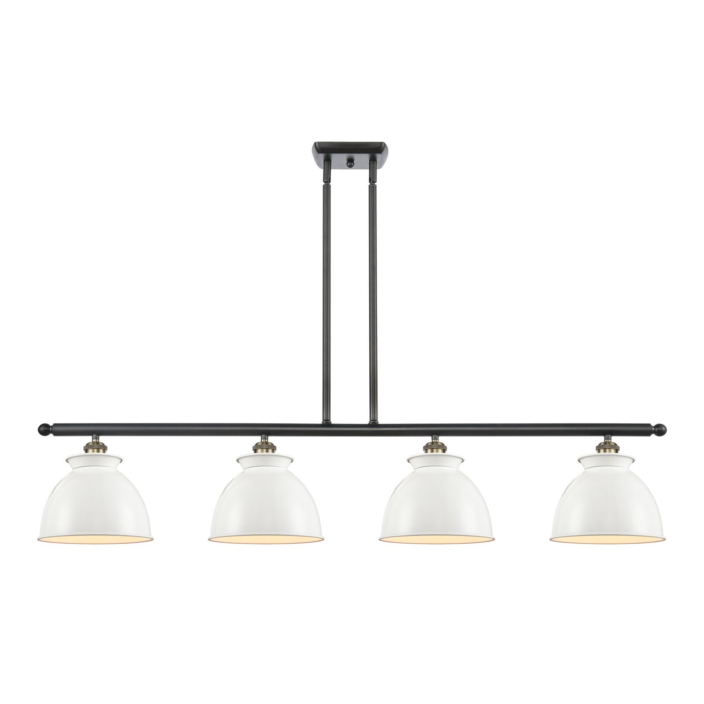 Innovations Adirondack 48in 4-Light Island Light | Industrial Farmhouse Black Antique Brass Steel and Glossy White Metal Shade | Model 516-4I-BAB-M14-W