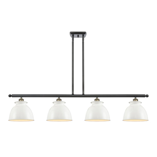 Innovations Adirondack 48in 4-Light Island Light | Industrial Black Antique Brass and Glossy White Metal Shade | Kitchen | Model 516-4I-BAB-M14-W-LED