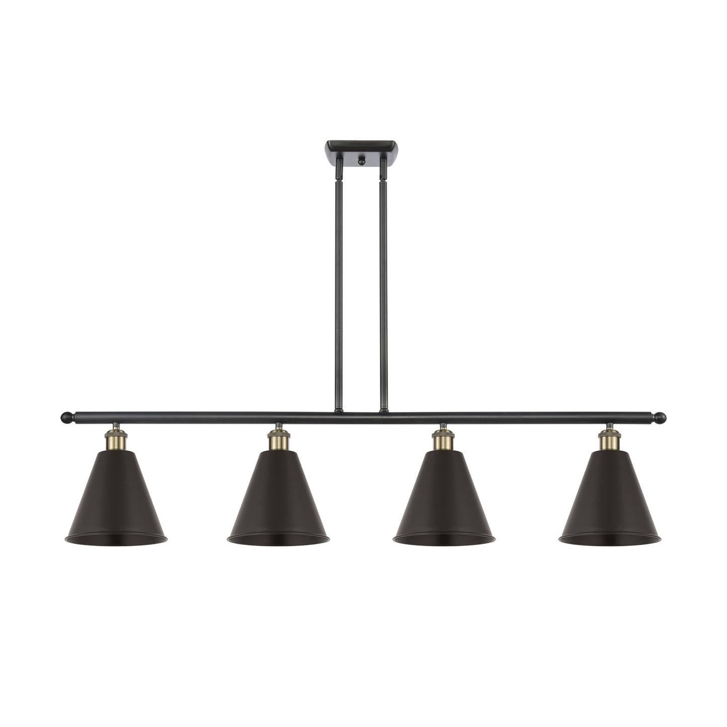Innovations Berkshire 48in 4-Light Island Light | Industrial Black Antique Brass and Matte Black Metal | Kitchen Island & | Model 516-4I-BAB-MBC-8-BK-LED
