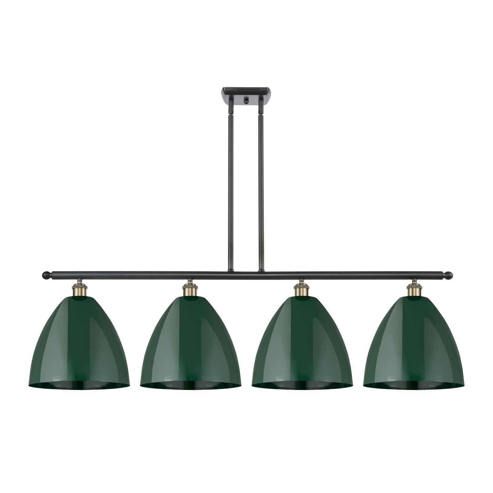 Innovations Plymouth 50in 4-Light Island Light | Industrial Black Antique Brass and Matte Green Metal | Kitchen Island & | Model 516-4I-BAB-MBD-12-GR-LED