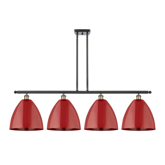 Innovations Plymouth 50.25in 4-Light Island Light | Industrial Black Antique Brass and Matte Red Metal | Kitchen Island | Model 516-4I-BAB-MBD-12-RD