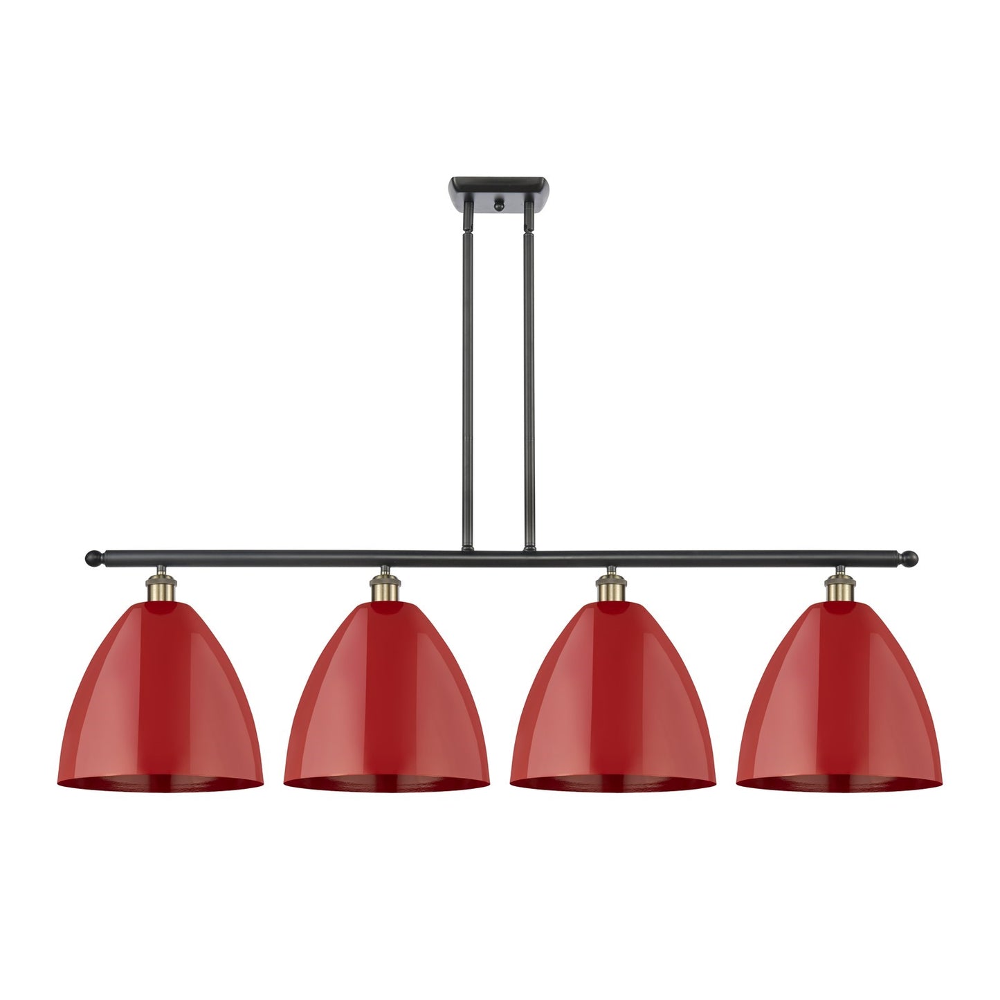 Innovations Plymouth 50in 4-Light Island Light | Industrial Black Antique Brass and Matte Red Metal | Kitchen Island & | Model 516-4I-BAB-MBD-12-RD-LED