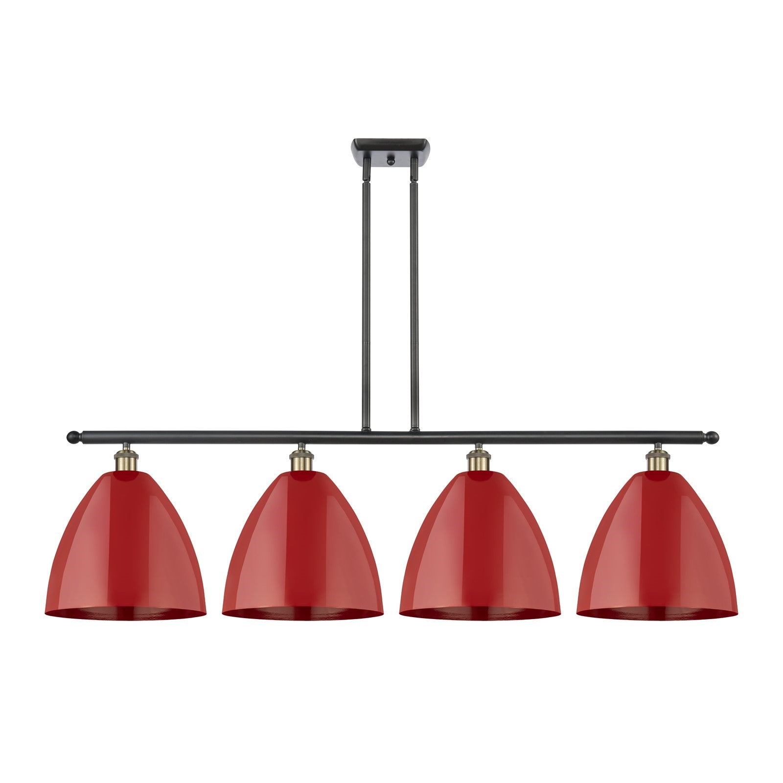 Innovations Plymouth 50in 4-Light Island Light | Industrial Black Antique Brass and Matte Red Metal | Kitchen Island & | Model 516-4I-BAB-MBD-12-RD-LED