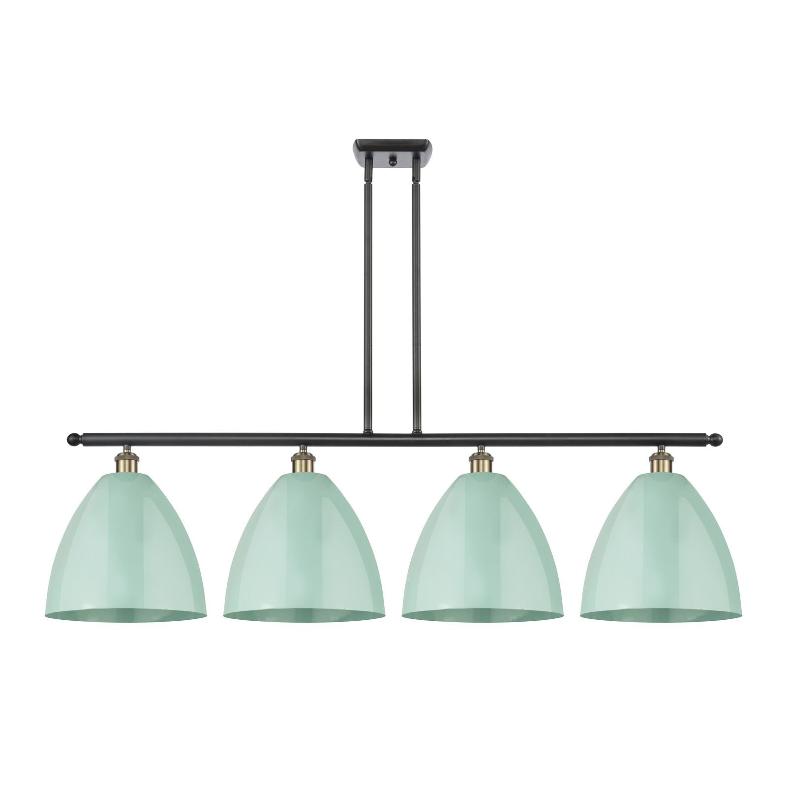 Innovations Plymouth 50in 4-Light Island Light | Industrial Black Antique Brass and Matte Seafoam Metal | Kitchen Island | Model 516-4I-BAB-MBD-12-SF-LED