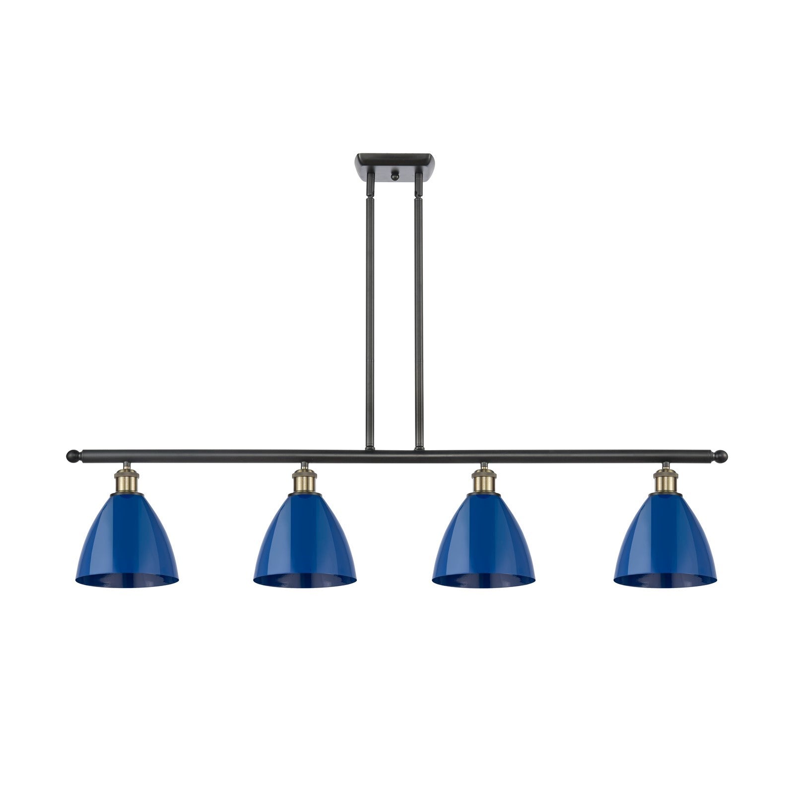 Innovations Plymouth 48in 4-Light Island Light | Industrial Black Antique Brass and Matte Blue Metal | Kitchen Island & | Model 516-4I-BAB-MBD-75-BL-LED